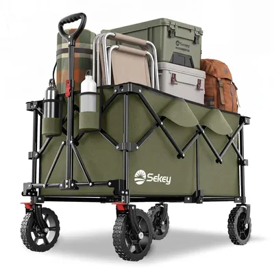 Image de Sekey XXL Plus, chariot de transport pliable de 200 litres, capacité de charge de 200 kg, chariot de transport pliable adapté aux terrains accidentés avec freins, chariot à main breveté, pliable dans quatre directions, modèle XXL-PlusG 4010, couleur vert olive