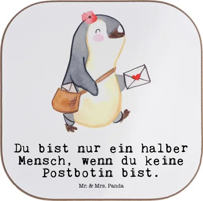 Produktbild von Mr. & Mrs. Panda Tischuntersetzer Postbotin Herz - Weiß - Geschenk, Coaster, Briefzustellerin, Untersetzer Tasse, gläseruntersetzer, Postlerin, Briefträgerin, für Gläser