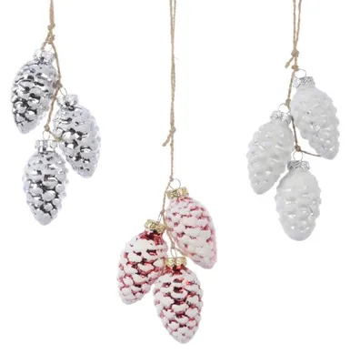 Produktbild von Glaszapfenbündel Glas Zapfen Baumdeko silber rot weiß 3er Set