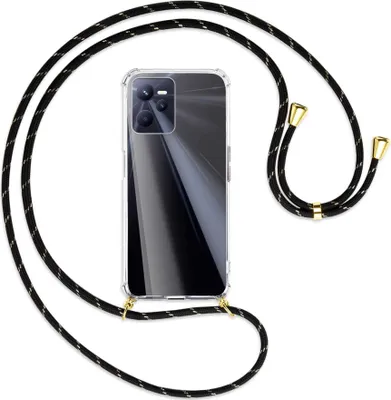 Produktbild von Handykette Backcover-Schutzhülle mit Band (Metall goldfarben) für Realme C35 - schwarz/gold