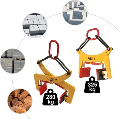 Zdjęcie produktu dla Chwytak do kamienia, szczypce z końcówkami, udźwig 300 kg, do podnoszenia i transportu kamienia, cegły i drewna