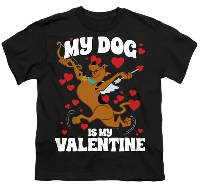 Image de T-shirt Scooby Doo - "Mon chien est mon Valentin" - pour enfants, modèle TV36452 (taille 140-146) (noir)