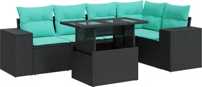 Immagine prodotto di vidaXL Set di divani da giardino a 6 pezzi con cuscini in polirattan nero acacia