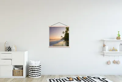 Produktbild von MuchoWow® Textilposter Strand - Sonnenuntergang - Tropisch 40x40 cm mit holzfarbenen Rahmen - Posterleiste