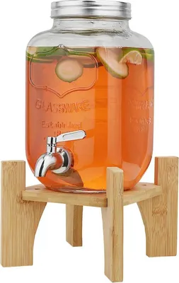 Produktbild von Hiziwimi 4L Getränkespender mit Ständer aus Glas und Edelstahlzapfhahn