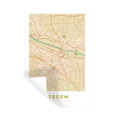 Obrázok produktu pre MuchoWow® Nálepka na stenu - Mapa - Mapa mesta - Izegem - Vintage - 40x60cm - Samolepiaca a polohovateľná