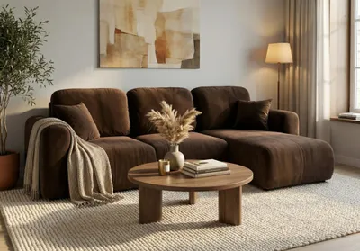 Produktbild von Ecksofa mit Schlaffunktion BRUSK Sofa in Stoff Kronos Dunkelbraun Ottomane Rechts