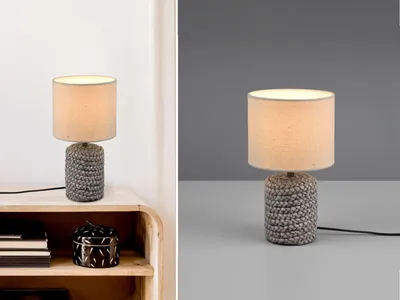 Produktbild von Kleine LED Tischleuchte 1flammig Keramikfuß Stofflampenschirm Braun Höhe 26cm