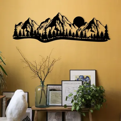 Produktbild von Wallity, Mountain, Dekoratives Wandaccessoire aus Metall, 100 % METALL (Stärke: 1,2 mm), Schwarz, 68 x 21 cm