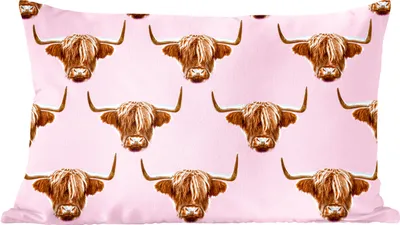 Produktbild von MuchoWow® Zierkissen Sofakissen Wohnzimmer Dekokissen 60x40 cm Schottisches Hochlandrind - Muster - Braun - Kopfkissen - Polster mit Foto