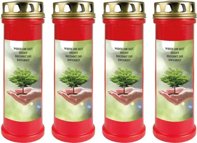 Produktbild von Grabkerze Rot 4er Pack, Brenndauer: 100 Stunden ( je Kerze ), Motiv: Baum
