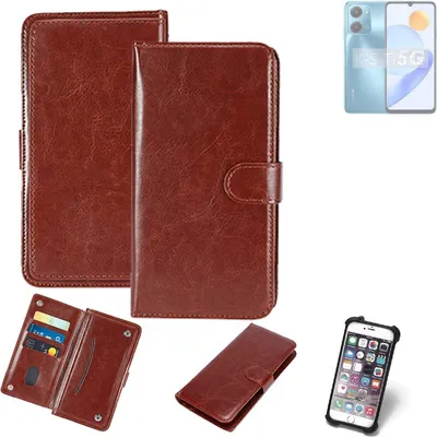 Produktbild von K-S-Trade 360° Hülle kompatibel mit Honor Play 7T braun Kunstleder Case BookCase WalletCase Kunstlederederhülle Handyhülle, Rundumschutz Bumper