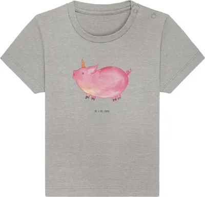 Produktbild von Mr. & Mrs. Panda  T-Shirt Einhorn Schwein 12. - 18. Monat - Heather Grey - Geschenk, Baby Top, Spruch, Bauer, Unicorn, Babyshirt, Organic, Englisch, Oberteil, English