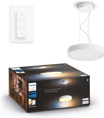Produktbild von Philips Hue White ambience Enrave Pendelleuchte weiß + Dimmschalter, Intelligente Hängeleuchte, Bluetooth/Zigbee, Weiß, LED, Metall, Nicht austauschbare(s) Leuchtmittel