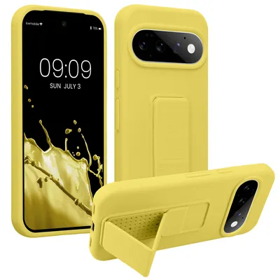 Produktbild von kwmobile Handyhülle für Google Pixel 11 Hülle - TPU Silikon Case mit Fingerhalter und Stand - Schutzhülle Cover in Strahlend Gelb