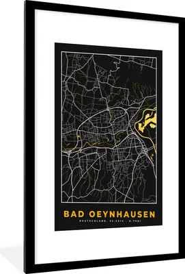 Produktbild von MuchoWow® Gerahmtes Poster Karte - Bad Oeynhausen - Gold - Stadtplan - Deutschland 60x90 cm - Poster mit Schwarzem Bilderrahmen Wandposter Rahmen Foto Bilder - Dekoration - Wandposter Wohnzimmer - Hochwertig