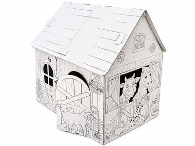 Produktbild von Malhaus Bauernhof Kartonhaus zum Bemalen, 100x78x110 cm