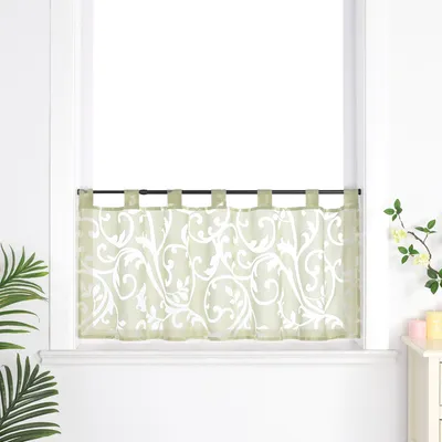 Produktbild von Joyswahl Scheibengardine Modern Bistrogardine mit Schlaufen Transparent Ausbrenner Küche Kurzgardine Ranken Muster Grün HxB 45x120 cm