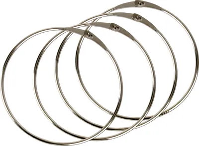 A group of metal rings on a white background.