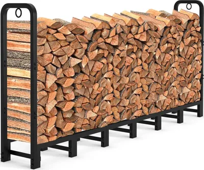 Produktbild von Feuerholzlagerung - Holzlagerung Amagabeli 8 ft Outdoor Brennholzregal Offener Kamin Schwerlast Brennholz Stapel Lagerregal Patio Deck Metall Holzhalter Stand Rohrstahl Holzstapler Außenwerkzeug Zubehör Schwarz