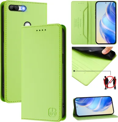 Produktbild von Lederhülle für Honor 9 Lite Hülle Flip Brieftasche Kartenfächern Ständer Schutzhülle Grün