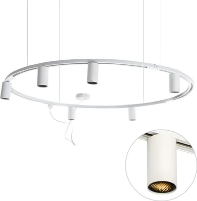 Produktbild von QAZQA - Modern Modernes Hängendes Schienensystem I Spotlight I Deckenspot I Deckenstrahler I Strahler mit 6 Spot I Spotlight I Deckenspot I Deckenstrahler I Strahler I Lampe I Leuchten Weiß 1-phasig G