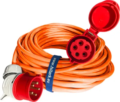 Obrázok produktu pre Najvýkonnejší predlžovací kábel na trhu H07BQ-F 5x4 mm² 32 A, 5-pólový, oranžový, s uhlovou zástrčkou, 10 m