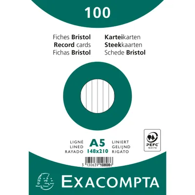 Produktbild von Exacompta 10x Karteikarten A5 liniert, 100 Stück eingeschweißt - Weiß - 10808SE