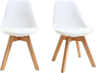 Produktbild von Miliboo - Design-Stuhl Holzbeine Weiß 2er-Set PAULINE