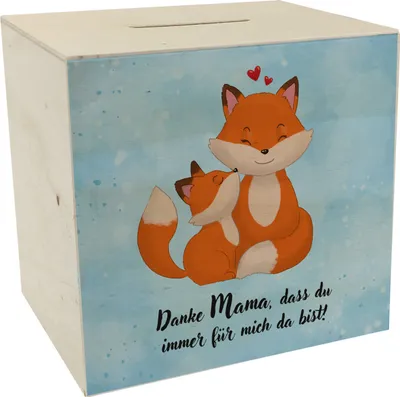 Produktbild von Danke Mama, dass du für mich da bist Spardose aus Holz mit Fuchs