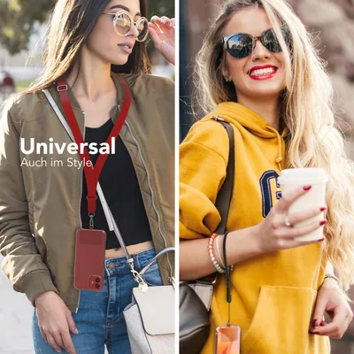 Produktbild von EAZY CASE Universal Handykette kompatibel mit allen Smartphones, Kette zum Umhängen, Handyband mit Hülle, mit Karabiner in Rot