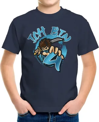 Produktbild von Kinder T-Shirt Geburtstag Ich bin 3|4|5|6|7|8 Ninja Kid Comic Manga Style Geburtstagsshirt Geschenk für Jungen Moonworks® 4 Jahre navy 110-116 (5-6 Jahre)