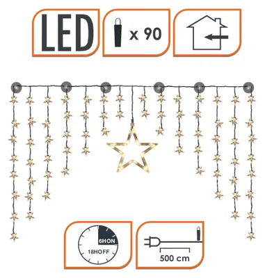 Productafbeelding van LED-sterrenlichtgordijn, warm wit - 140 cm - Decoratieve lichtketting met 90 LED's, geschikt voor binnen- en buitengebruik