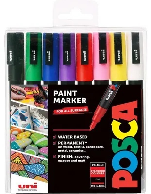 Produktbild von Popisovač akrylový Uni Posca PC-3M, 0,9-1,3 mm, sada 8 základních barev