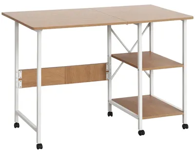 Produktbild von Klappbarer Tisch mit Rollen – Mobiler Schreibtisch und Beistelltisch – MDF-Platte mit Holzoptik – 107 x 55 x 76 cm