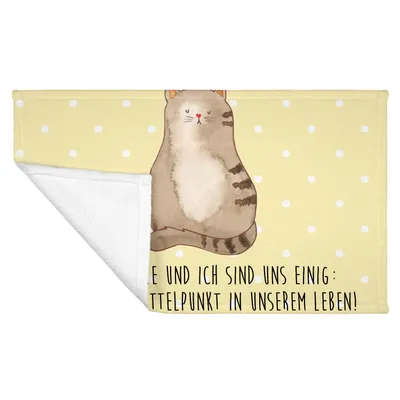 Produktbild von Mr. & Mrs. Panda Handtuch Katze Sitzen - Gelb Pastell - Geschenk, Familie, Flauschtuch, Baumwollhandtuch, gesichtstuch, Cats, Cat, 50x100, Katzen, Frotteehandtuch