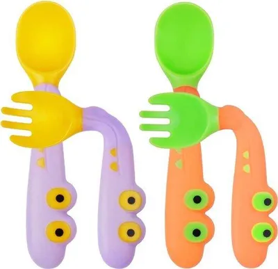 Produktbild von Weiches Baby-Löffel-Set, BPA-frei, 4-teilig, Selbstflexibel, für Babys ab 6 Monaten, Orange und Lila