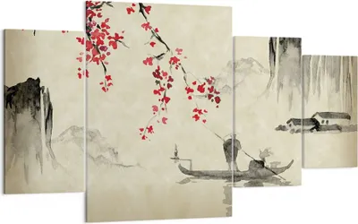 Produktbild von Bild auf Leinwand - Leinwandbild - 4 Teile - Blume Kirschen Japan - 160x90cm - Wand Bild - Wanddeko - Wandbilder - Leinwanddruck - Bilder - Wanddekoration - Leinwand bilder - Wandbild - DL160x90-5020