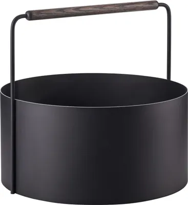 Immagine prodotto di Blomus cesto per legna ASHI cesto per legna da ardere Ø 45cm metallo con manico in legno nero/marrone