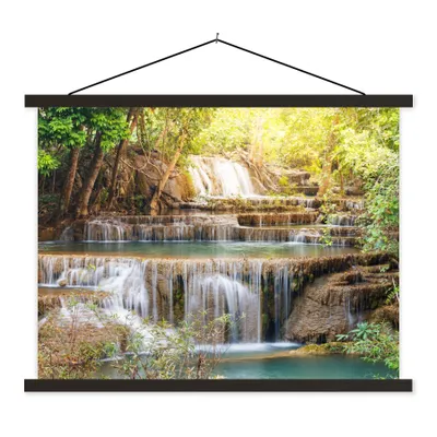 Produktbild von MuchoWow® Textilposter Sonne - Wasserfall - Landschaft 120x90 cm mit schwarzem Rahmen - Aufhänger für Poster