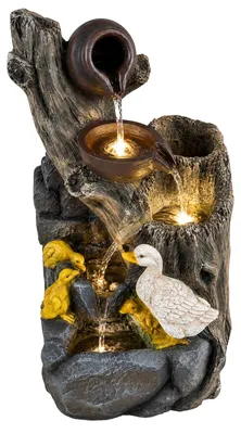 Produktbild von KOMFOTTEU 4-stufiger Gartenbrunnen, Springbrunnen mit LED-Licht & Pumpe, dekorativer Zierbrunnen mit Entenmotiv, Wasserfall für Garten, Terrasse & Innenbereich, 30 x 27 x 57 cm