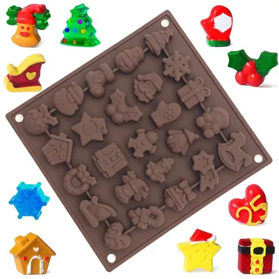 Silikon-Bonbonform, 25 Fächer, Weihnachtsmotive, 18,7x17,8 cm