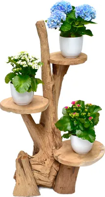 Produktbild von Teak Blumenständer Blumenpodest Pflanzentreppe Ständer Blumenhocker Podest Regal Höhe 80cm