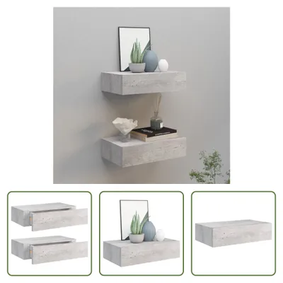 Produktbild von The Living Store Wandregale mit Schubladen 2 Stk. Betongrau 40x23,5x10 cm MDF