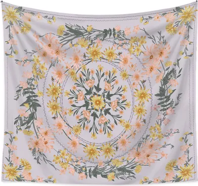 Image de Tapis mural fleur et plante esquissŽe, Mandala fleur boho, tapis mural hippie b?me pour chambre, salon, rŽsidence, dŽcoration de la maison (230 cm x 180 cm,couleur 7)