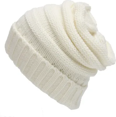 Image de ASKSA Bonnet Tricoté Femme Slouch Bonnet Street Style Grosse Tricot Bonnet Hiver Classique Doux, Blanc