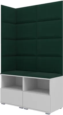 Produktbild von Garderoben-Set Nela V, Polstergarderobe mit zwei Schuhschränke, Flurmöbel mit Wandpaneele (Farbe: Weiß + Trinity 28 (Flaschengrün))