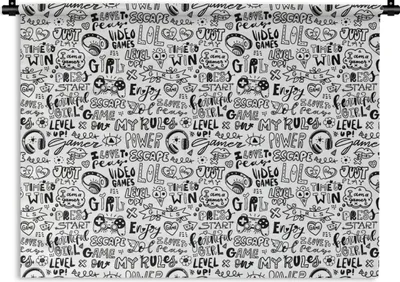 Produktbild von MuchoWow® Wandteppich Wandbehang Doodle - Schwarz und weiß - Muster 60x45 cm Tapisserie Dekoration Wandtuch - Das Schlafzimmer
