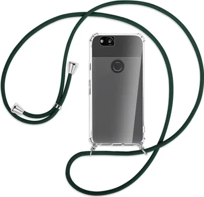 Produktbild von Handykette Backcover-Schutzhülle mit Band (Metall silberfarben) für Google Pixel 2 - dunkelgrün