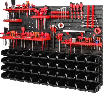 Obrázok produktu pre Sada stohovacích boxov 4x nástenný policový úložný systém 44 boxov 1152 x 780 mm